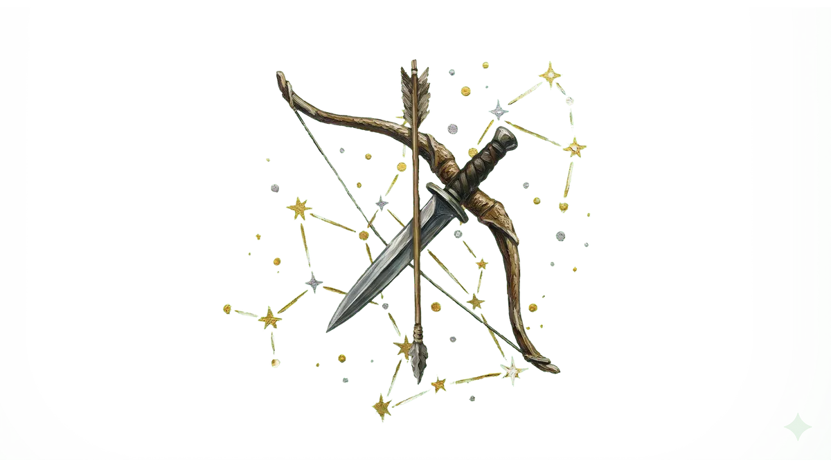 Tulák v pláštíku s různými nástroji pro plížení a hudební nástroje