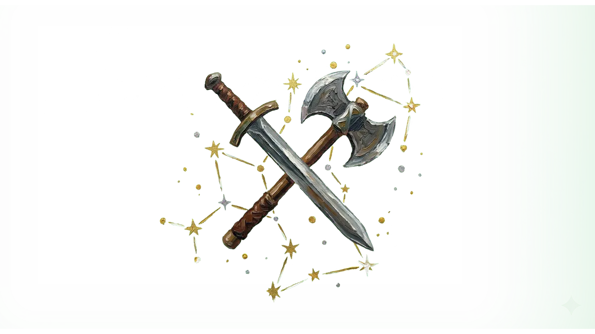 Válečník v brnění s různými zbraněmi a štítem v bojové pozici